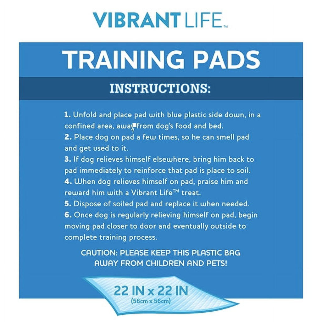 Vibrant Life Training Pads – Super Absorbent, Leak Proof, & Fast Dry Dog and Puppy Pee Pads – L 22 in x 22 in, 14 Count