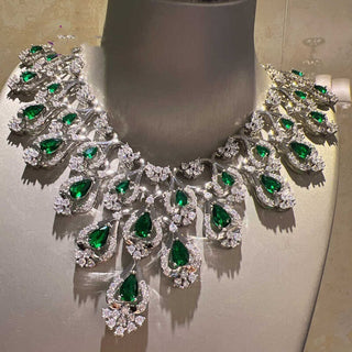 Buy emerald-green Green Zircon Evening Dress Accessories Necklace Earrings