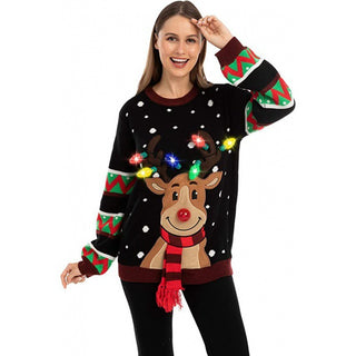 Buy black Christmas Elk Sweater Novel Christmas Atmosphere Sweater