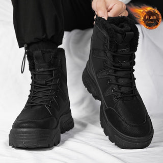 Buy black Fur Integrated Fleece-lined Warm High Cotton-padded Shoes Men