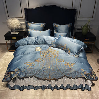 Buy blue European-style Bed Linen, Bed Skirt, Light Luxury Style Four-piece Suit