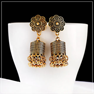 Buy gold Retro Ethnic Style Cylindrical Earrings Indian Bell Tassel Pendant