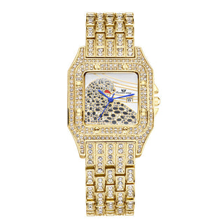 Buy gold-white Square Full Star Leopard Diamond Women&#39;s Watch Quartz Women&#39;s Watch