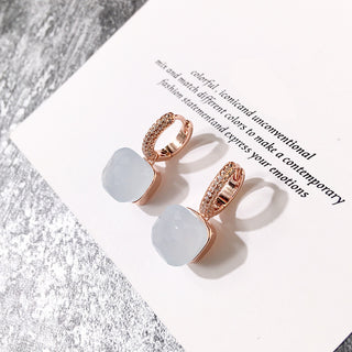 Buy rose-light-blue-jade Classic Candy Color Earrings Inlay Transparent Zircon Crystal Earrings Platinum Plated Fashion Jewelry For Women Jewelry