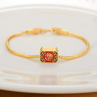 Buy red-and-orange-double-blessing Alluvial Gold Ancient Gold Color Pure Copper Blessing Card Lucky Beads Bracelet