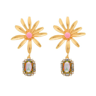 Buy gold Flower Rhinestone Eardrops Earrings Exaggerated Ladies