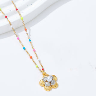 Buy gold-bottom Bead Dripping Oil Stainless Steel Necklace And Pendant Niche