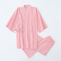 Cotton Washed Pajamas Suit Thin Striped Men's And Women's Japanese Couple Kimono Trousers Homewear Suit