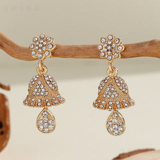 Buy plum-blossom-type-gold Bohemian Style Heart-shaped Diamond Bell-shaped Earrings