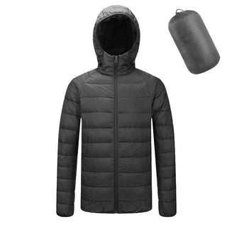 Buy hooded-dark-black Men&#39;s Lightweight Hooded Coat Winter Warm Solid Color Zipper Jacket