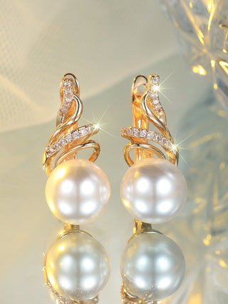 Buy champagne-gold-white-diamond Trendy Round White Diamond White Pearl Earrings