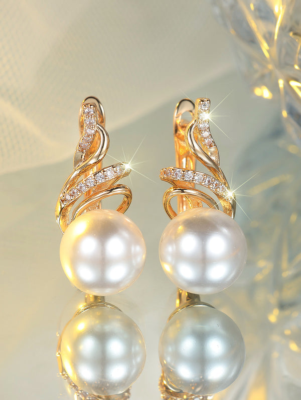 Trendy Round White Diamond White Pearl Earrings