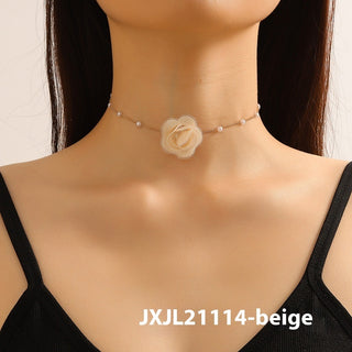 Buy beige-flowers Vintage Chain Pearl Small Flower Necklace