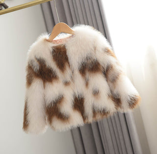 Buy cow-white-brown Fashion Personality Color Contrast Coat Girl