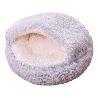 Buy light-gray Deep Sleep Half-pack Semi-enclosed Dual-use Plush Round Pet Bed