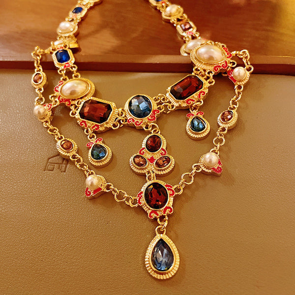 Mid-ancient Elegant Color Oval Necklace  Style Retro