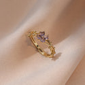 Elegant Literary Style Shiny Purple Zircon Four-petal Flower Ring