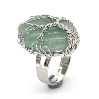 Buy green-aventurine European And American Fashion Exaggerated Natural Crystal Denier Silver Plated Winding Lucky Tree Adjustable Ring