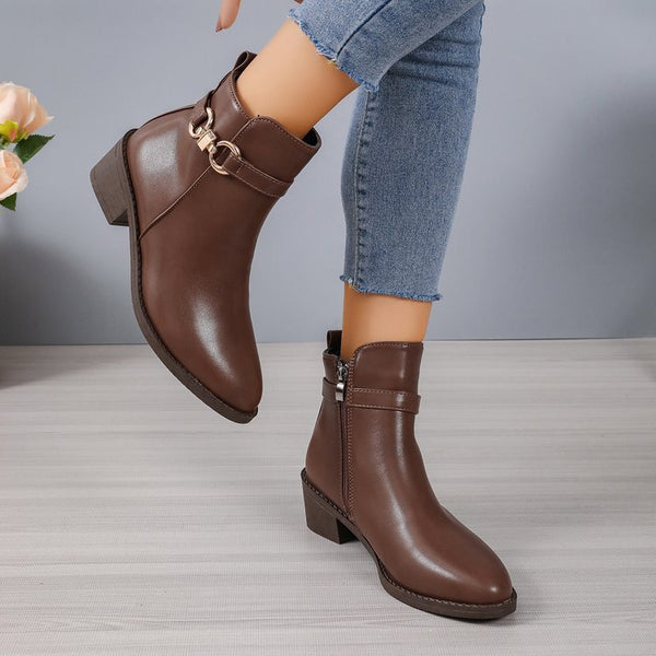 Chunky Heel Zipper Slip-on Autumn And Winter Fashion Boots Women