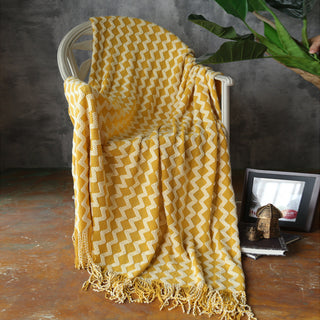 Buy yellow Knitted Tassel Decoration Sofa Nap Blanket With Towel