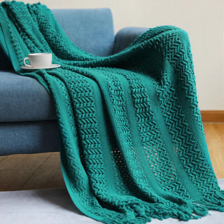 Buy dark-green Sofa Blanket Bed Runner Solid Color Office Blanket Knitted Small Blanket Decoration B &amp; B Bed Blanket