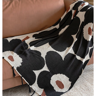 Buy black Nordic Ins Style Sofa Flower Knitted Blanket