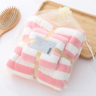 Buy pink Striped Coral Fleece Soft Towels Suit Soft Skin-friendly Home Wear Blanket Velvet Fabric