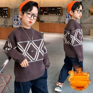 Buy brown-plus-velvet Boys Hedging Winter New Style Foreign Mink Fleece Sweater