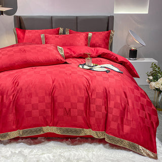 Buy chinese-red Silk Cotton Sheets Fitted Sheet Quilt Cover Bed