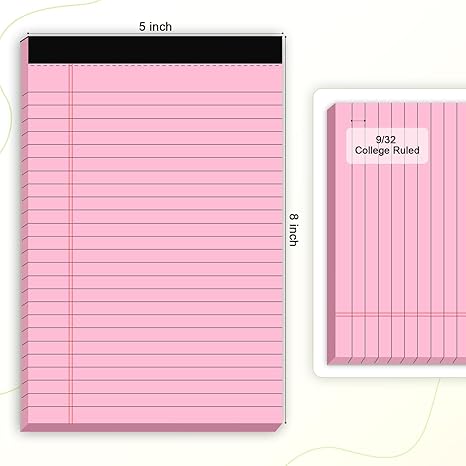 5 Pack Small Notepads 5x8 – College Ruled Perforated Writing Pads (30 Sheets Each)