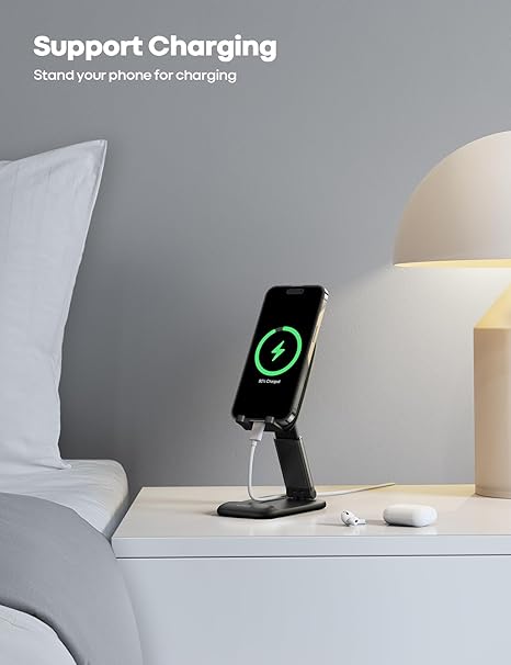 Lamicall Cell Phone Stand for Desk - [Height Adjustable] Foldable Mobile Phone Holder, Portable Stand for iPhone 17 16 15 14 13 12 11 Pro Max Plus Air, Galaxy S25, Telephone, Office Gift Accessories