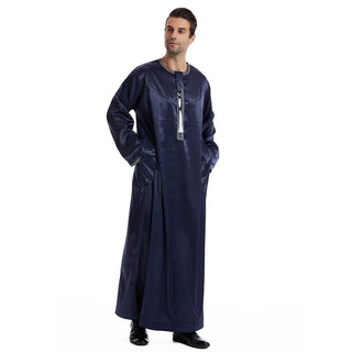 Buy dark-blue Ethnic Stitching Contrast Color Men&#39;s Robe