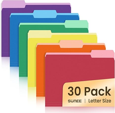 SUNEE File Folders, 30 Pack Manilla Folders 8.5 x 11, Colored File Folders Home Office School Supplies for Documents Files Paper, 6 Assorted Colors Main image