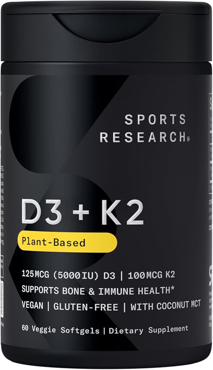 Sports Research Vitamin D3 + K2 5000 IU & 100 mcg - Vegan Bone & Immune Support, 60 Softgels Main image
