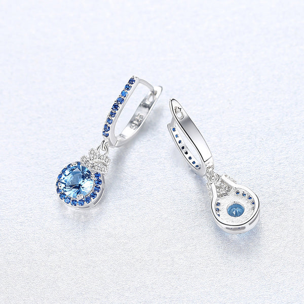 Sky Blue Earrings S925 Silver Ear Clip Colored Gems Women