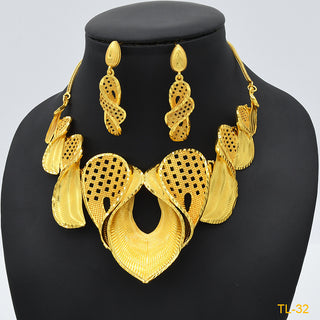 Buy tl32 Gold Flower Necklace And Earrings Suite Brass Gold Plated Wedding Jewelry Batch