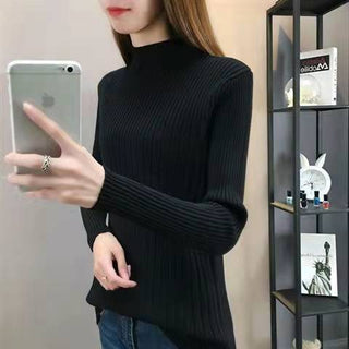 Buy black Half Turtleneck Slim Slimming Knitted Sweater