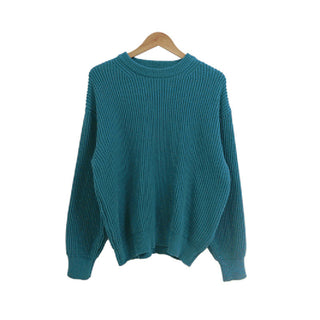 Buy lake-blue Solid Color Lazy And Loose Thick Needle Pullover