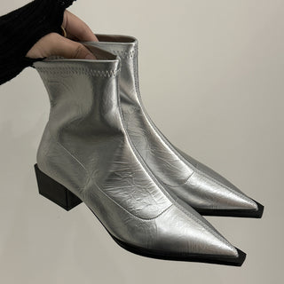 Buy silver Female Boots Fashion Chunky Heel Skinny Martin Boots