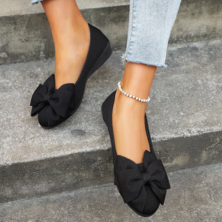 Buy balck New Bowknot Flats Shoes Fashion Casual Round Toe Slip-on Shoes Loafers For Women