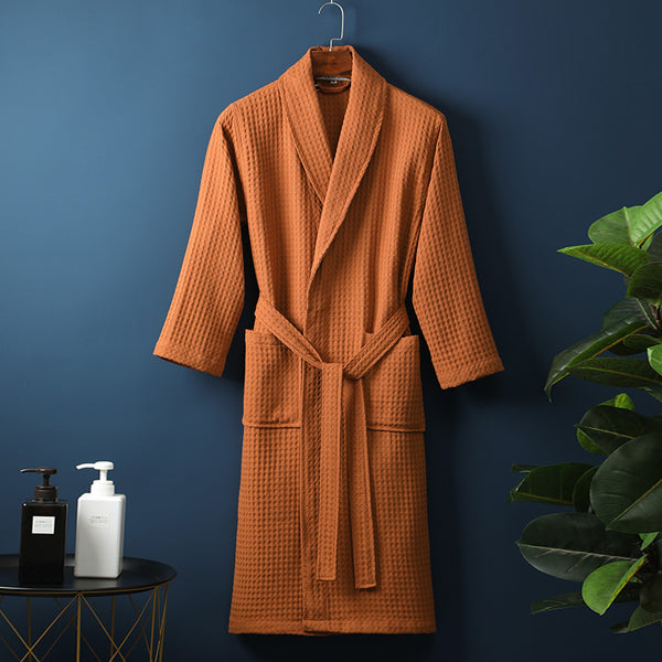 Unisex Pure Cotton Long Waffle Bathrobe