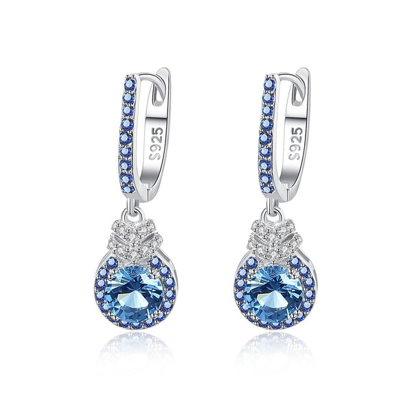 Sky Blue Earrings S925 Silver Ear Clip Colored Gems Women