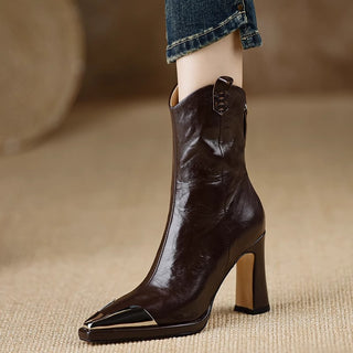 Buy brown Women&#39;s Pointed-toe Retro Mid-calf