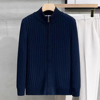 Buy navy-blue Cardigan Sweater Solid Color Zipper Outerwear Sweater Men&#39;s Coat