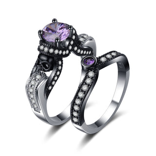 Buy purple-stone Separation Couple Rings Personalized Punk Retro Style Ring Set