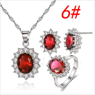 Buy red-set-size6 Sunflower Jewelry Set Necklace Ring Stud Earrings Bridal Jewelry