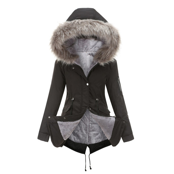 Women Parka Cotton-padded Mid-length Hooded Jacket:
