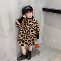 Autumn Winter New Arrival Girls Long Sleeve Leopard T Shirt Kids Warm Cashmere Long Style Tops