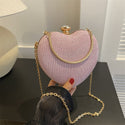 Heart Shape Metal Clutches Bag Fashion Chain Shoulder Crossbody Bag Luxury Lady Purse