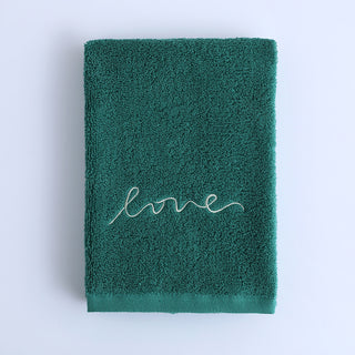 Buy dark-green Pure Cotton Embroidery Towel Plain Gift Face Towel